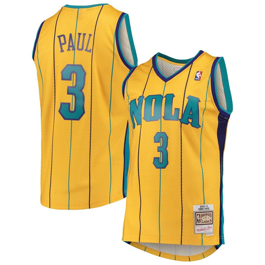 Men's New Orleans Hornets Chris Paul Mitchell & Ness Yellow Hardwood Classics Swingman Jersey - image 1