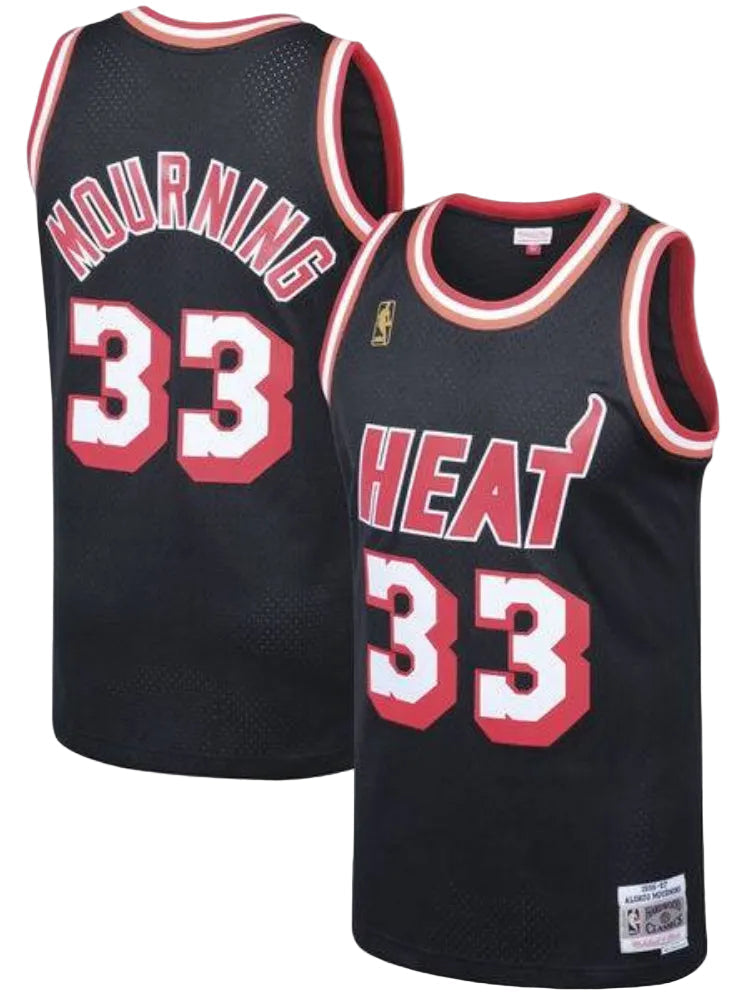 Men's Miami Heat Alonzo Mourning Mitchell & Ness Black 1996-97 Hardwood Classics Swingman Jersey - image 1