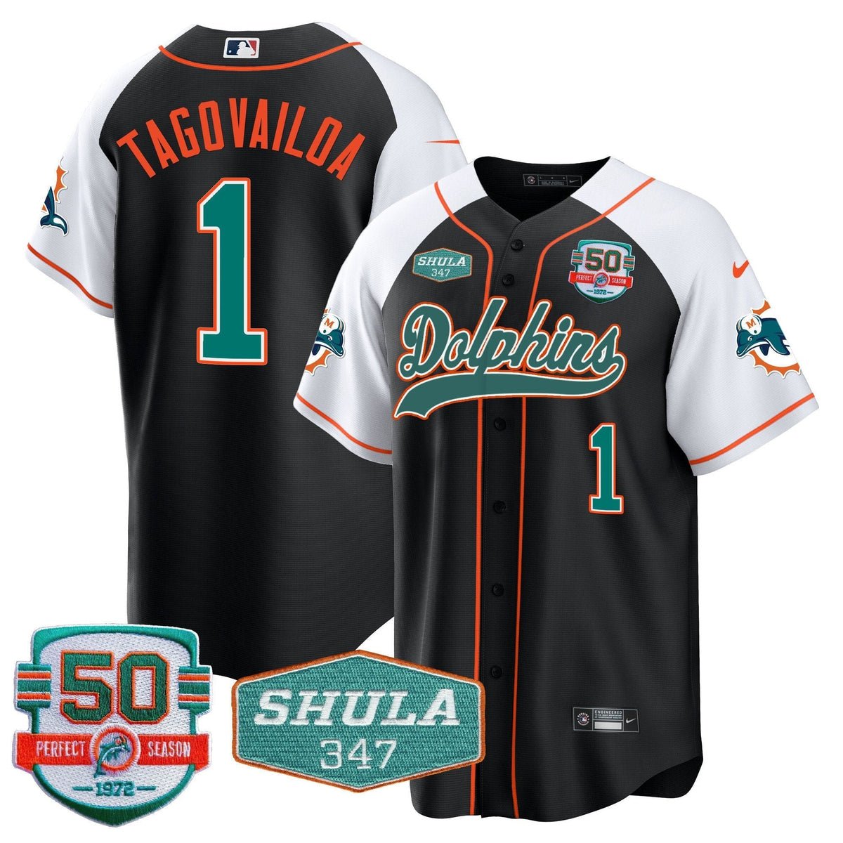 MIA 50th & Don Shula 347 Memorial Patch Baseball Jersey - All Stitched - image 1