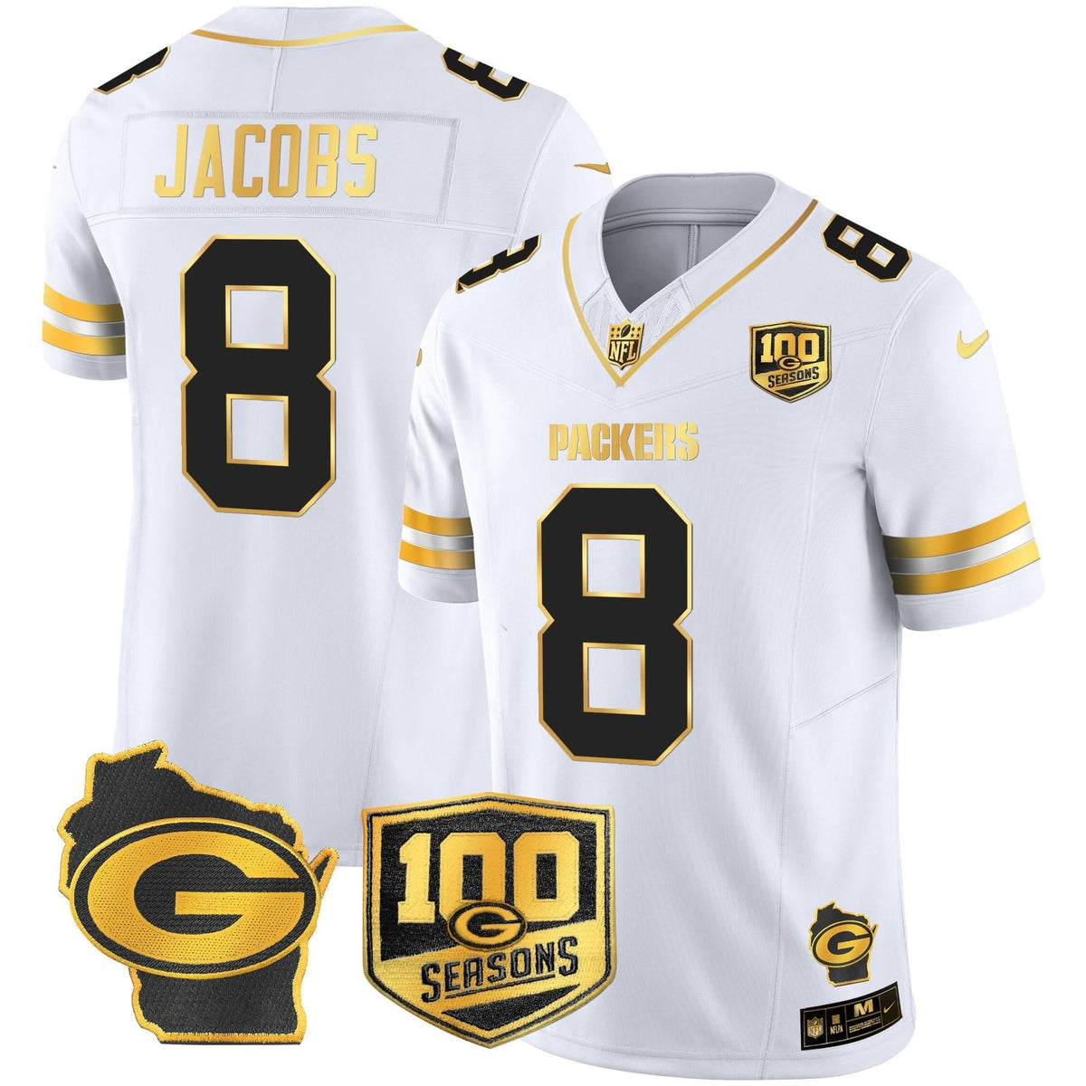 GB 100th Season & Home Patch Gold Vapor Limited Jersey – All Stitched - image 23