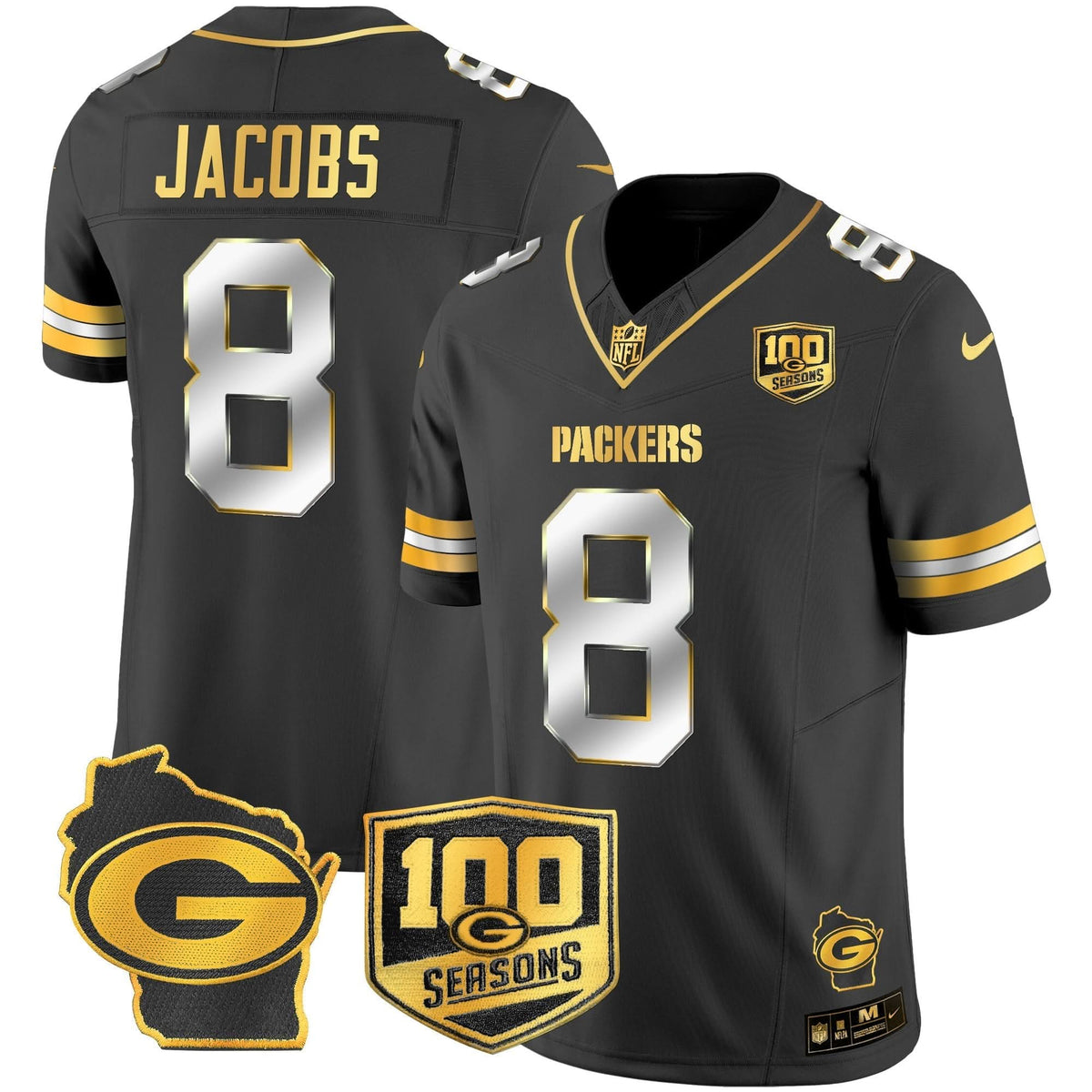 GB 100th Season & Home Patch Gold Vapor Limited Jersey – All Stitched - image 9