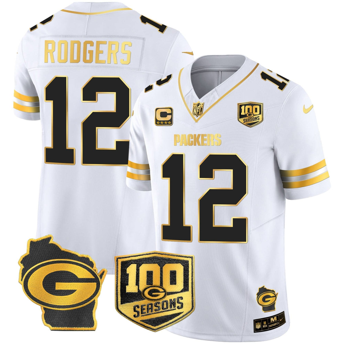 GB 100th Season & Home Patch Gold Vapor Limited Jersey – All Stitched - image 26