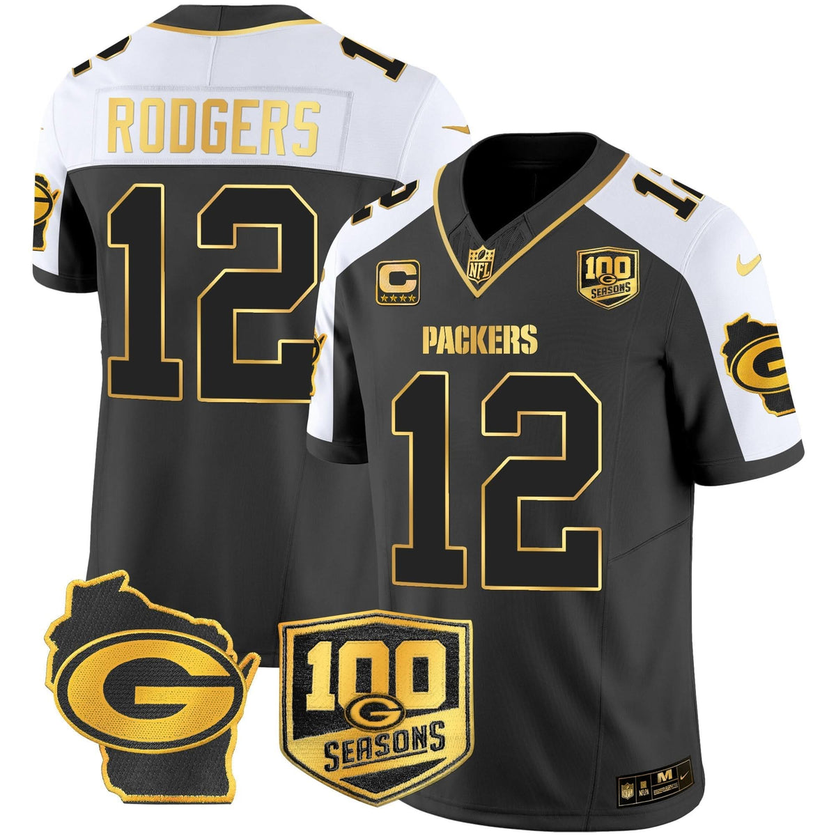 GB 100th Season & Home Patch Gold Vapor Limited Jersey – All Stitched - image 5