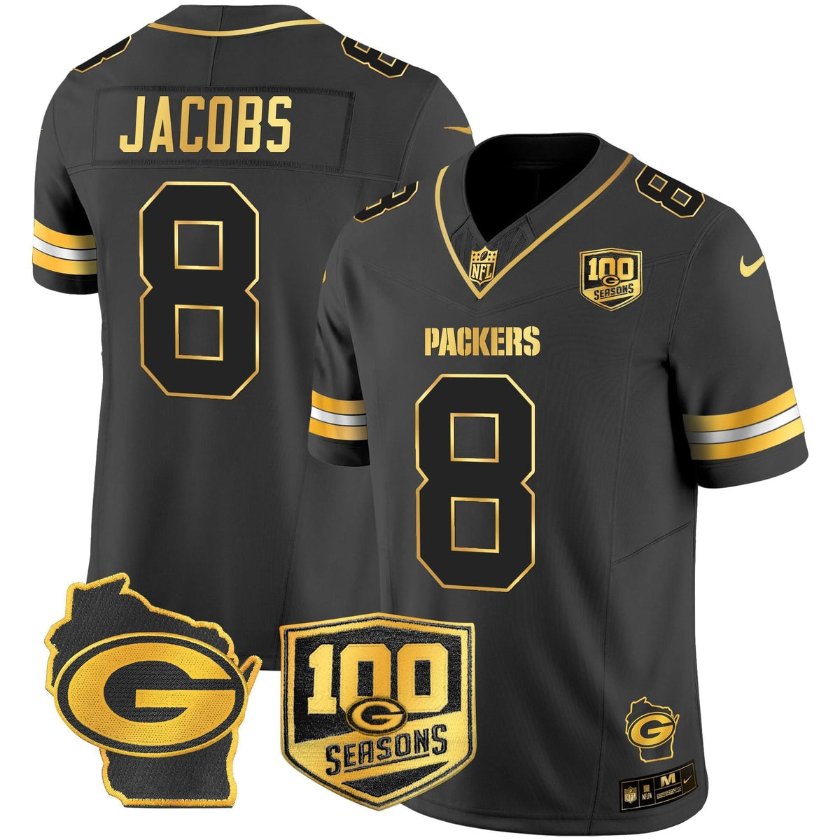 GB 100th Season & Home Patch Gold Vapor Limited Jersey – All Stitched - image 16