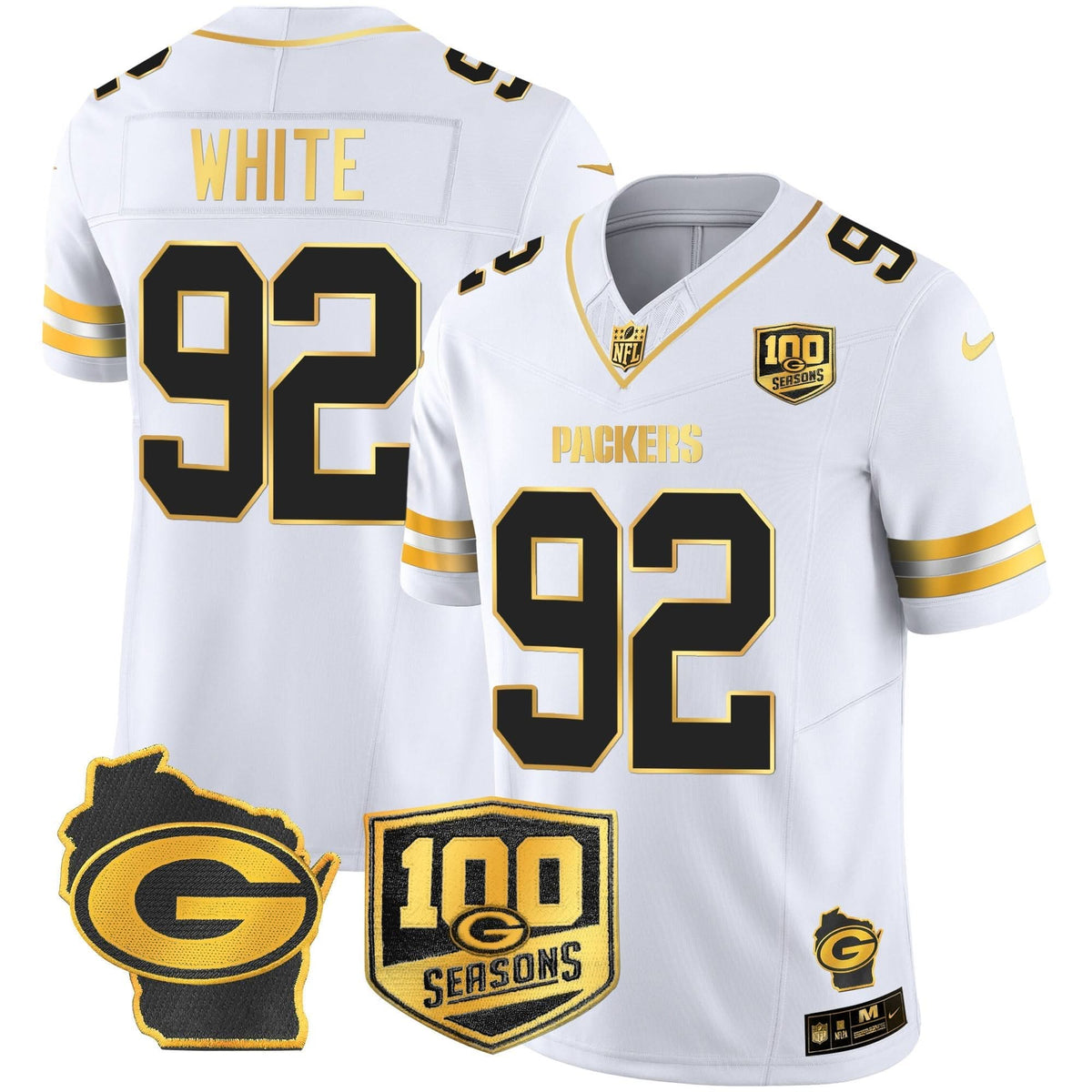 GB 100th Season & Home Patch Gold Vapor Limited Jersey – All Stitched - image 28