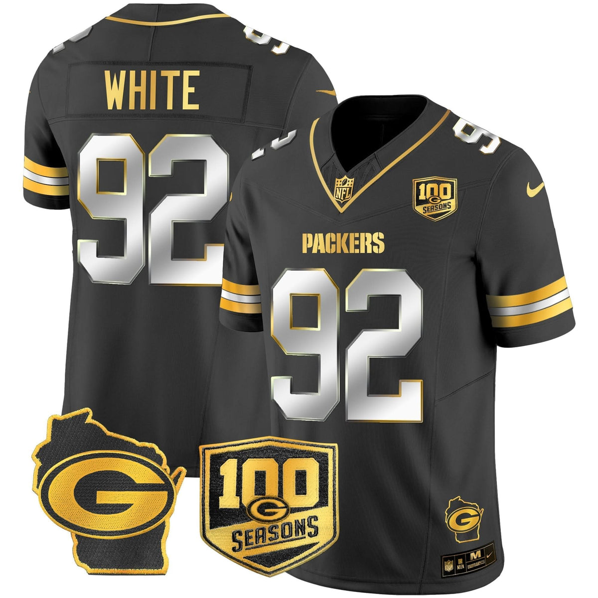 GB 100th Season & Home Patch Gold Vapor Limited Jersey – All Stitched - image 14