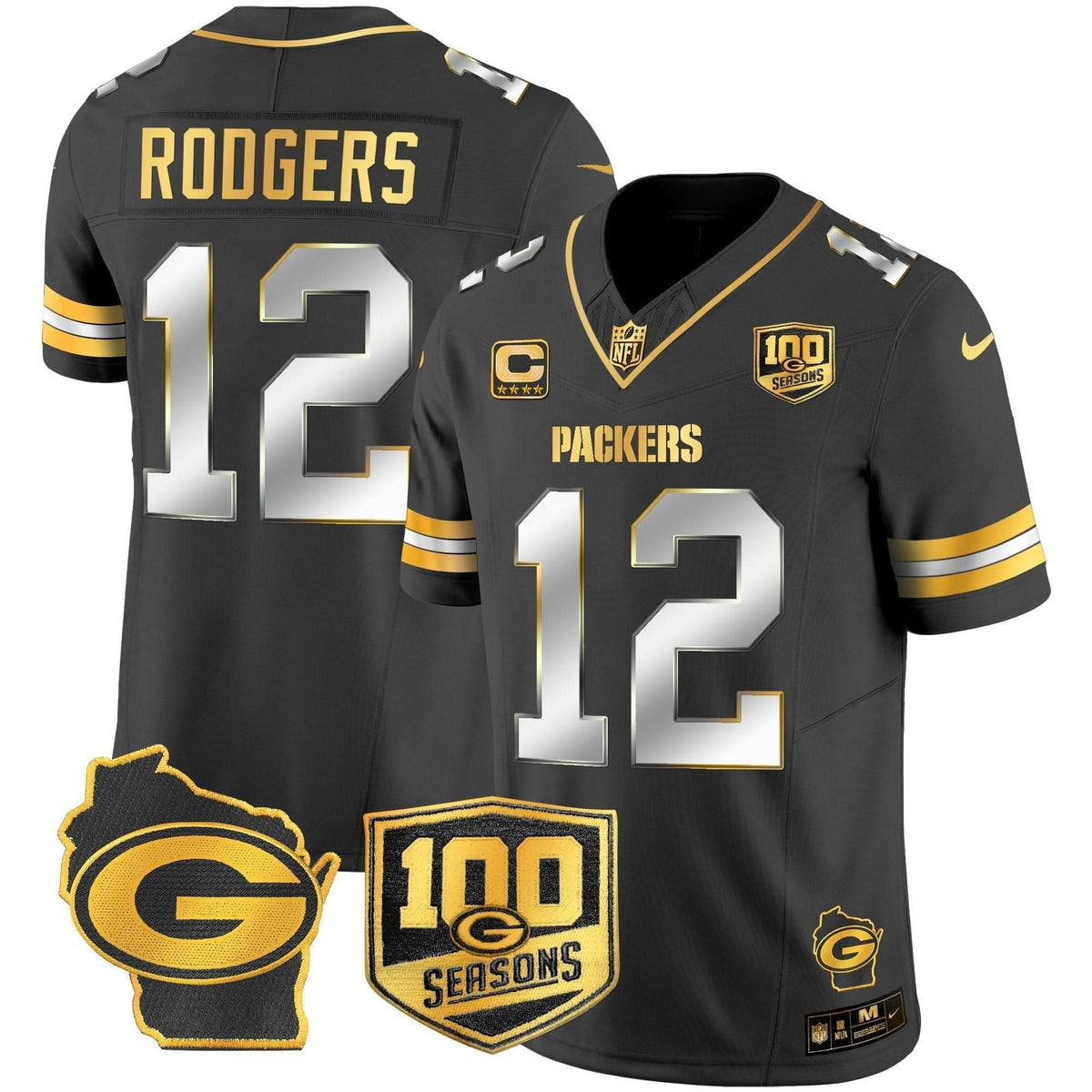 GB 100th Season & Home Patch Gold Vapor Limited Jersey - image 12