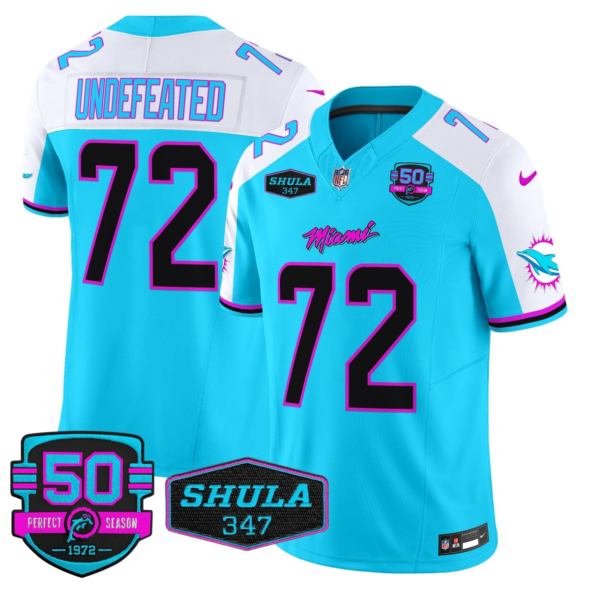 MIA "Miami Vice" Shula 347 & 50th Perfect Season Patch Vapor Limited Jersey - image 16