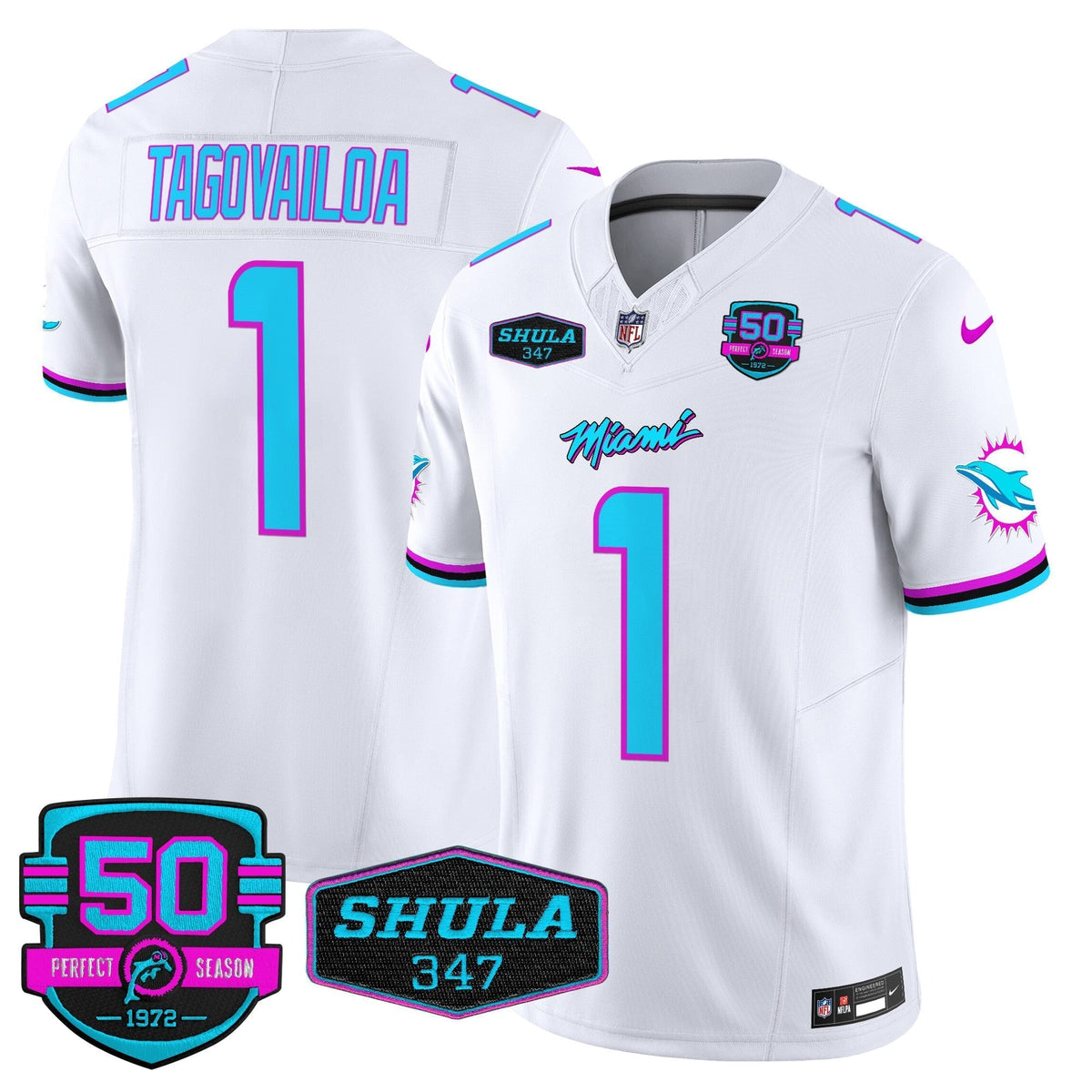 MIA "Miami Vice" Shula 347 & 50th Perfect Season Patch Vapor Limited Jersey - image 25