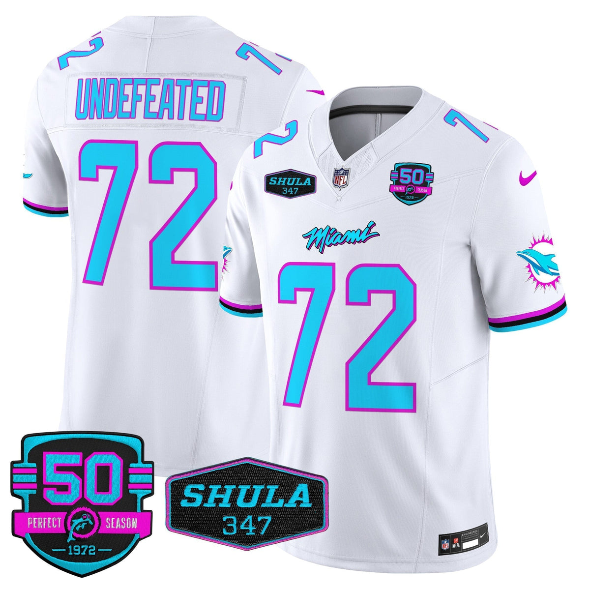 MIA "Miami Vice" Shula 347 & 50th Perfect Season Patch Vapor Limited Jersey - image 32