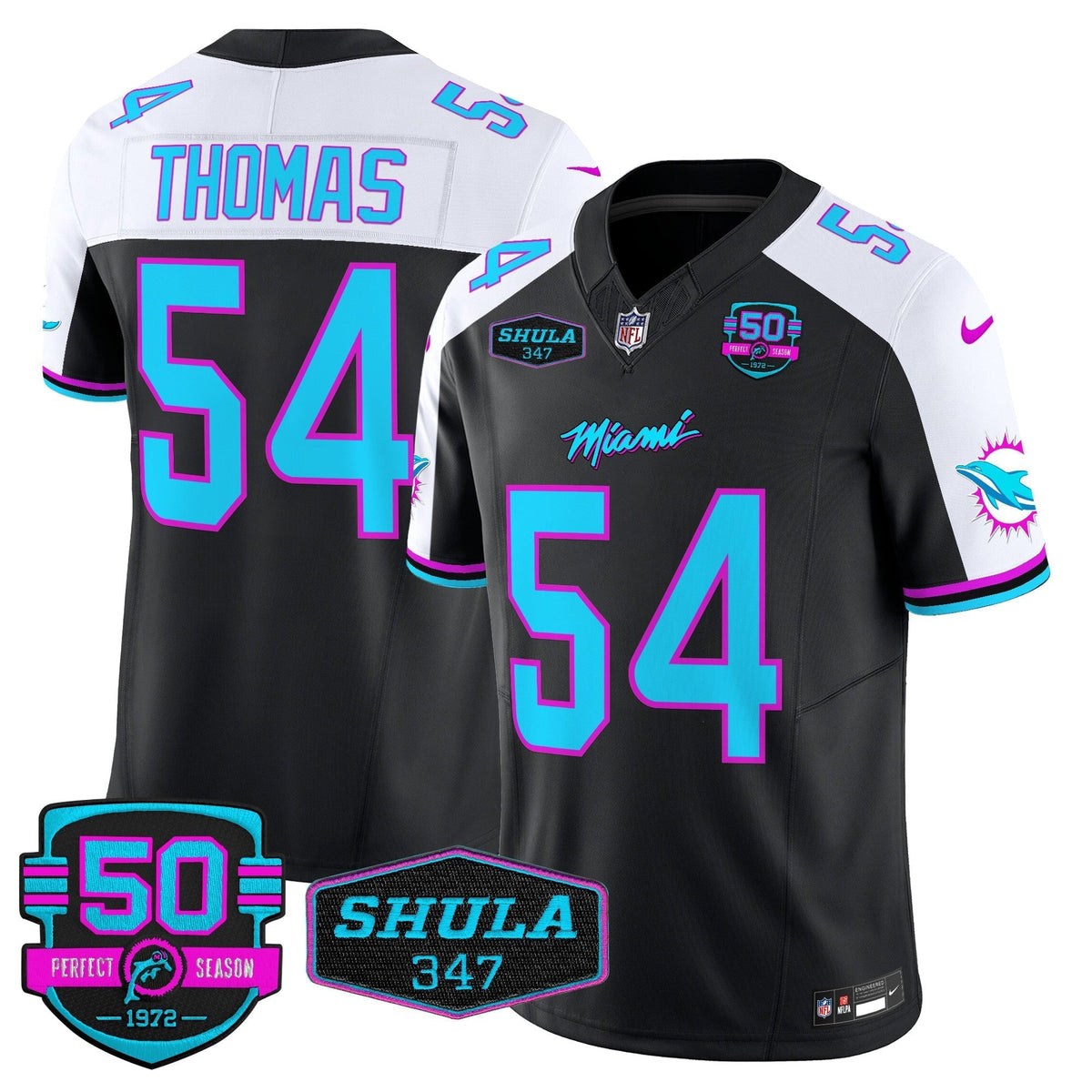 MIA "Miami Vice" Shula 347 & 50th Perfect Season Patch Vapor Limited Jersey - image 6