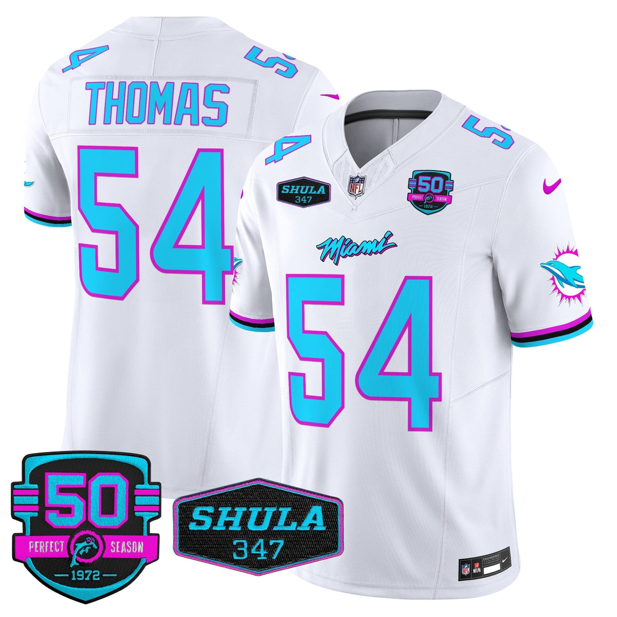 MIA "Miami Vice" Shula 347 & 50th Perfect Season Patch Vapor Limited Jersey - image 30