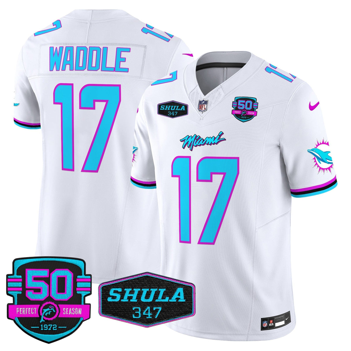 MIA "Miami Vice" Shula 347 & 50th Perfect Season Patch Vapor Limited Jersey - image 26