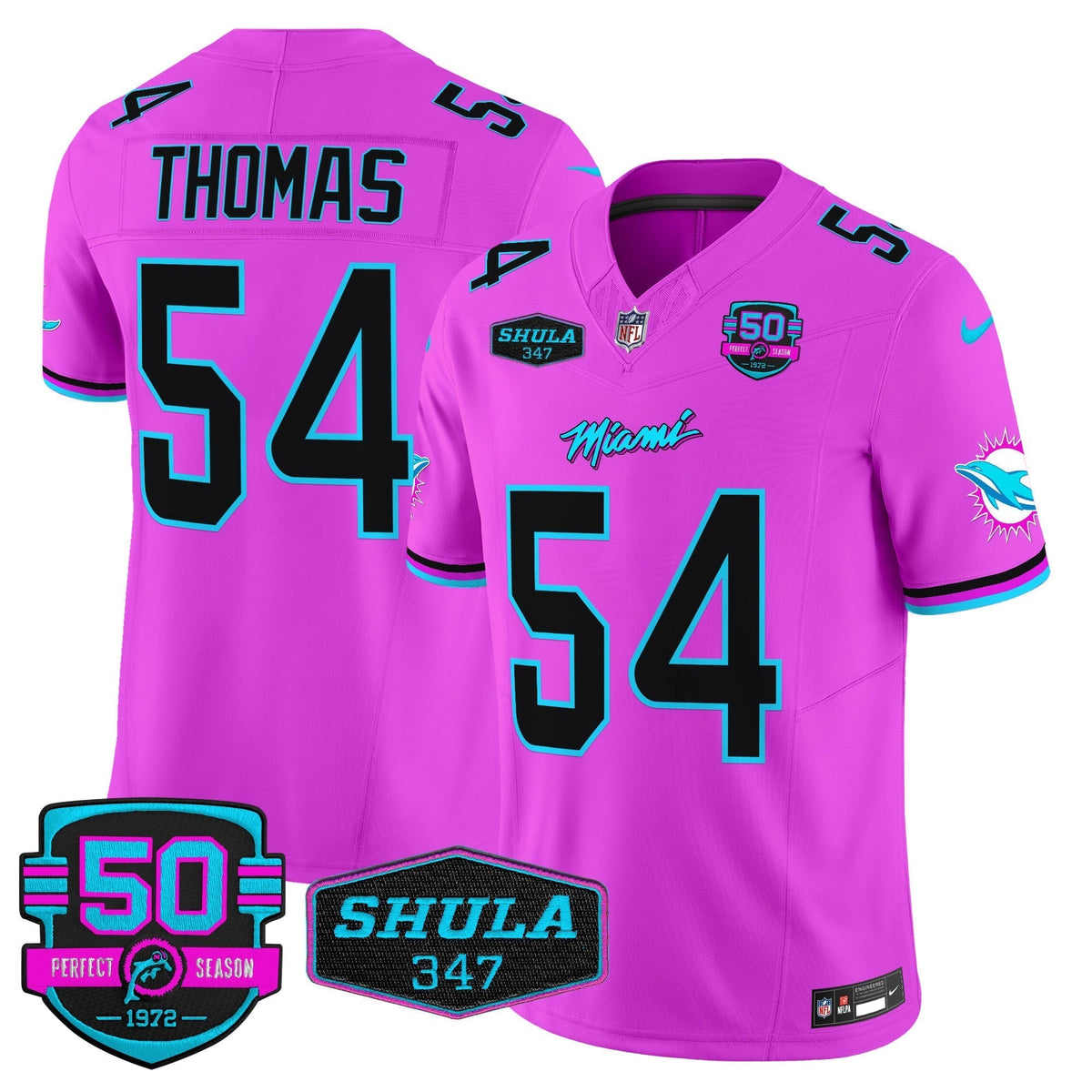 MIA "Miami Vice" Shula 347 & 50th Perfect Season Patch Vapor Limited Jersey - image 46