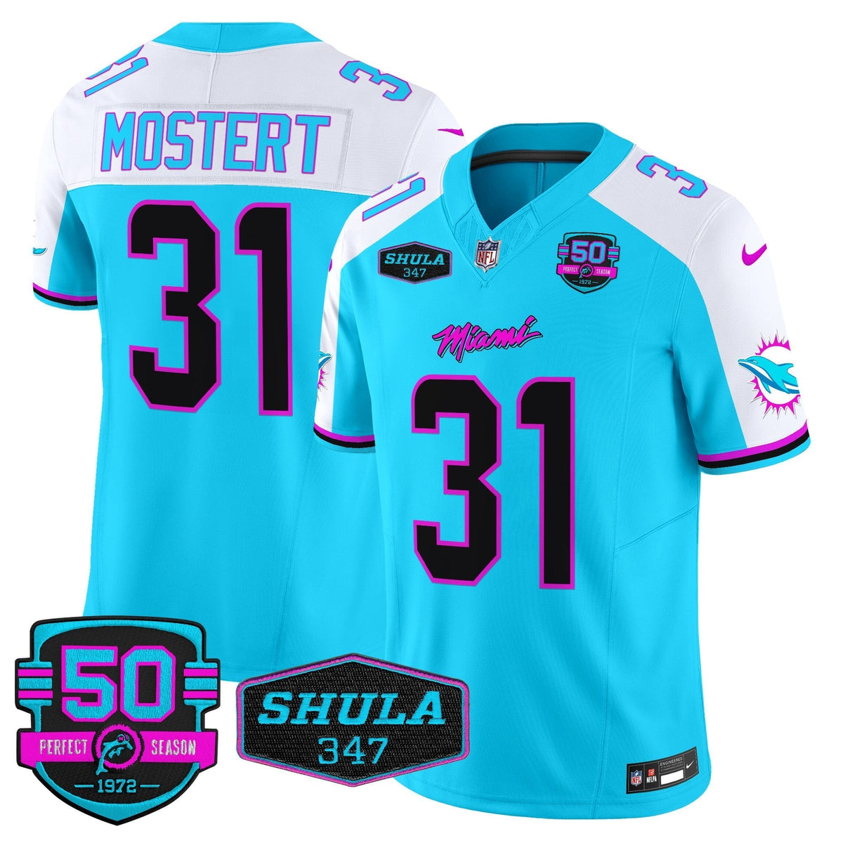 MIA "Miami Vice" Shula 347 & 50th Perfect Season Patch Vapor Limited Jersey - image 12