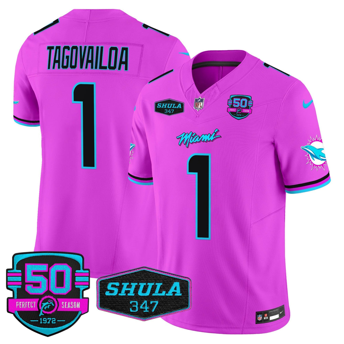 MIA "Miami Vice" Shula 347 & 50th Perfect Season Patch Vapor Limited Jersey - image 41