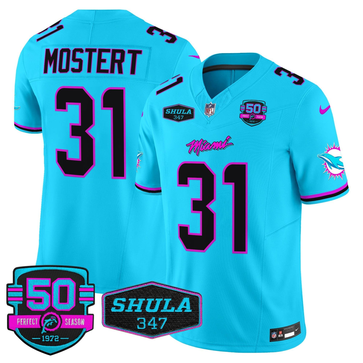 MIA "Miami Vice" Shula 347 & 50th Perfect Season Patch Vapor Limited Jersey - image 20