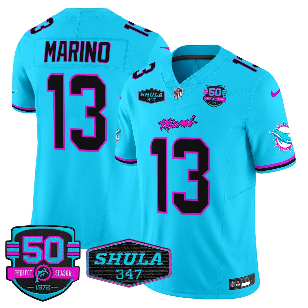MIA "Miami Vice" Shula 347 & 50th Perfect Season Patch Vapor Limited Jersey - image 21