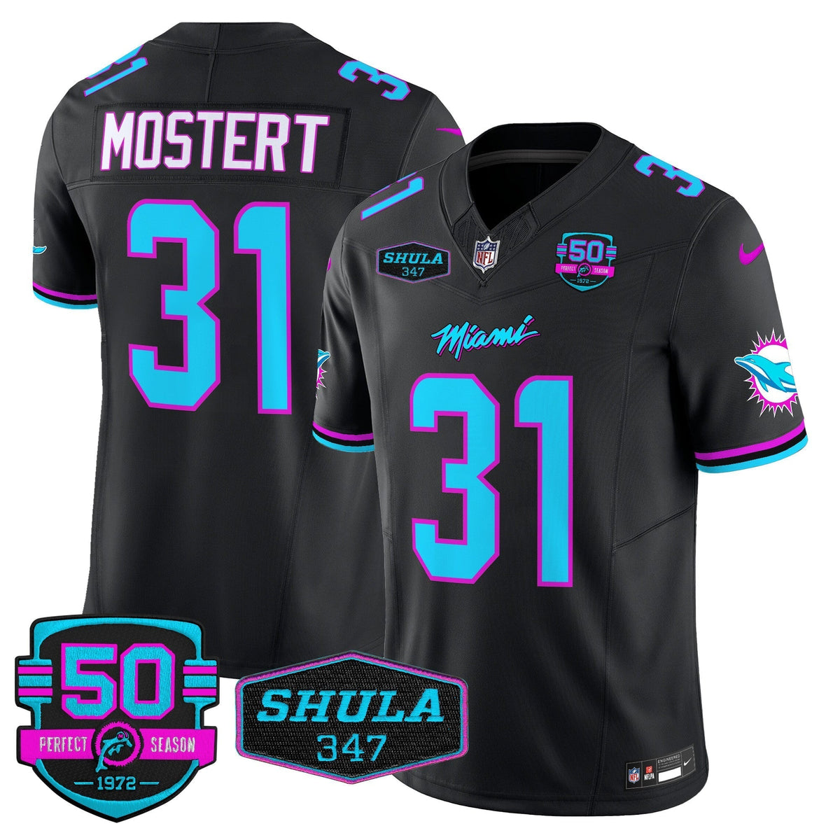 MIA "Miami Vice" Shula 347 & 50th Perfect Season Patch Vapor Limited Jersey - image 36