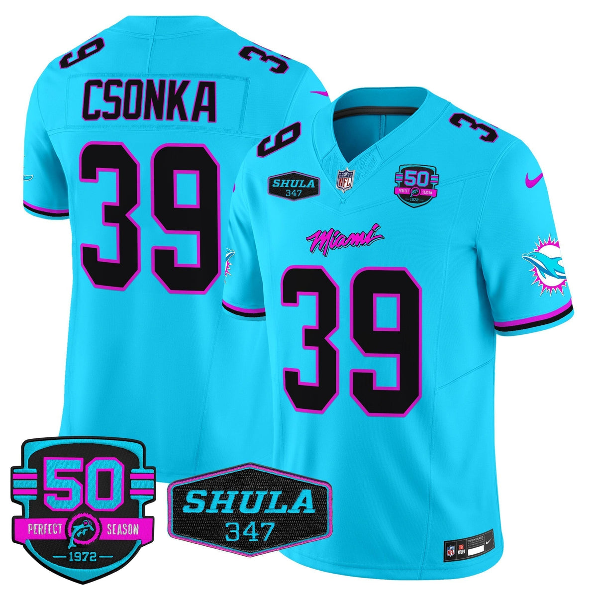 MIA "Miami Vice" Shula 347 & 50th Perfect Season Patch Vapor Limited Jersey - image 23