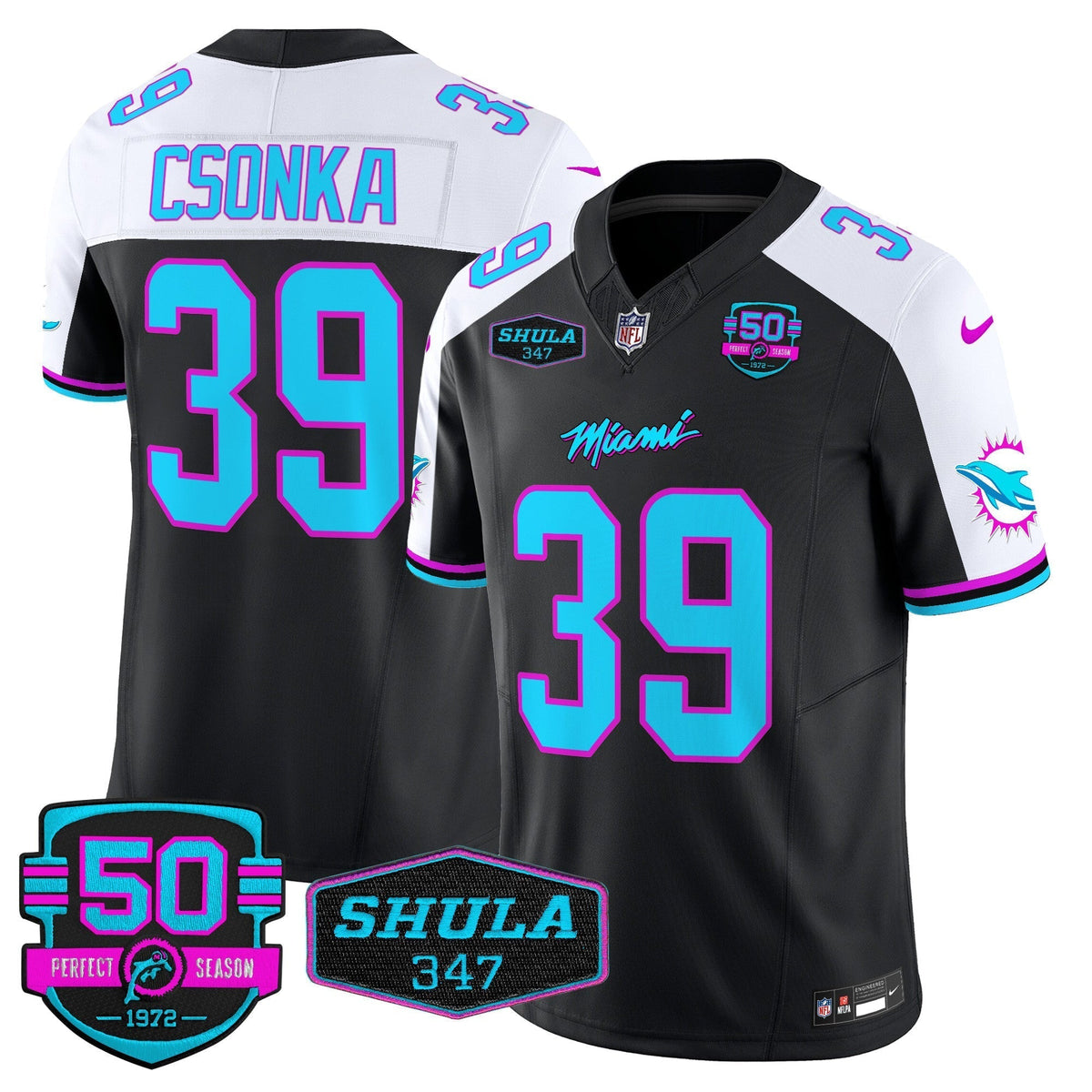 MIA "Miami Vice" Shula 347 & 50th Perfect Season Patch Vapor Limited Jersey - image 7