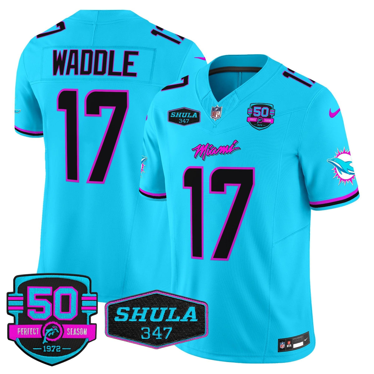 MIA "Miami Vice" Shula 347 & 50th Perfect Season Patch Vapor Limited Jersey - image 18
