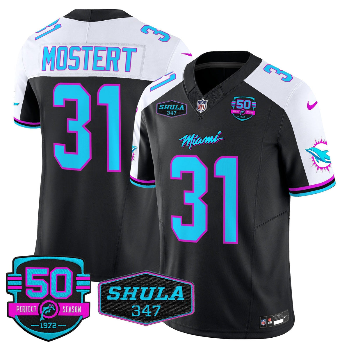 MIA "Miami Vice" Shula 347 & 50th Perfect Season Patch Vapor Limited Jersey - image 4