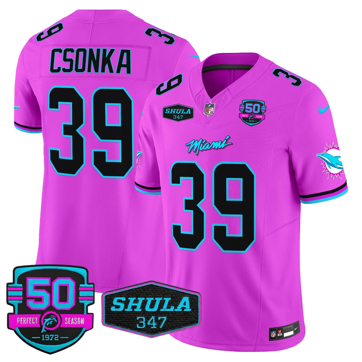 MIA "Miami Vice" Shula 347 & 50th Perfect Season Patch Vapor Limited Jersey - image 47