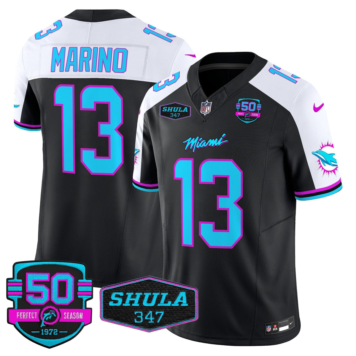 MIA "Miami Vice" Shula 347 & 50th Perfect Season Patch Vapor Limited Jersey - image 5