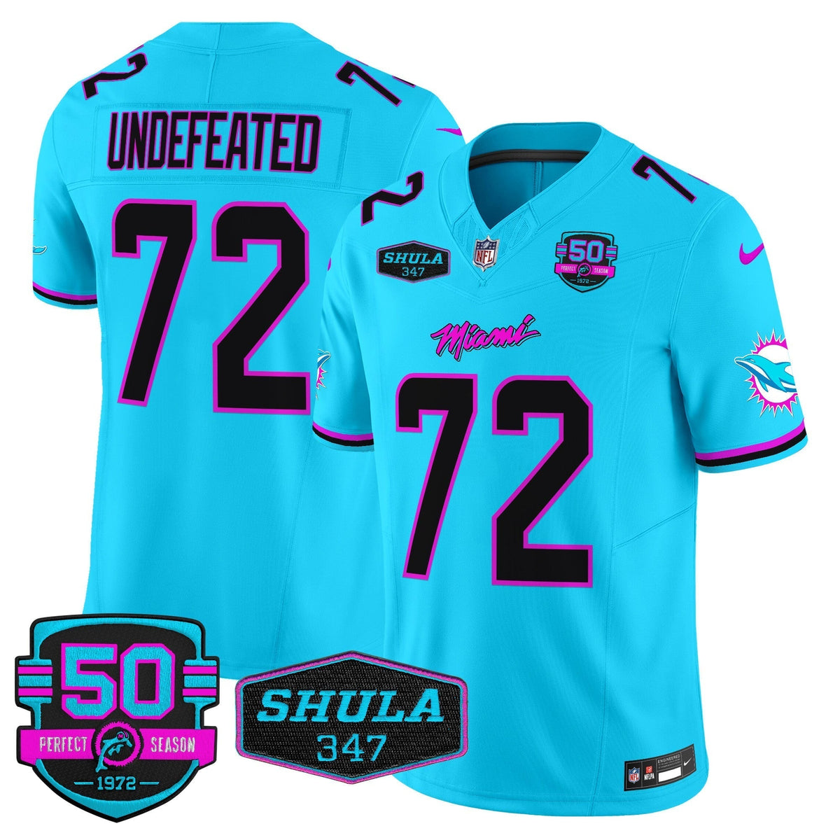 MIA "Miami Vice" Shula 347 & 50th Perfect Season Patch Vapor Limited Jersey - image 24