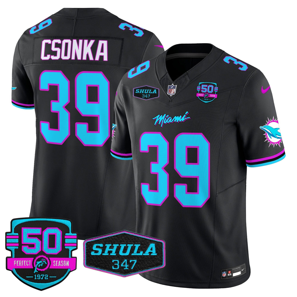 MIA "Miami Vice" Shula 347 & 50th Perfect Season Patch Vapor Limited Jersey - image 39
