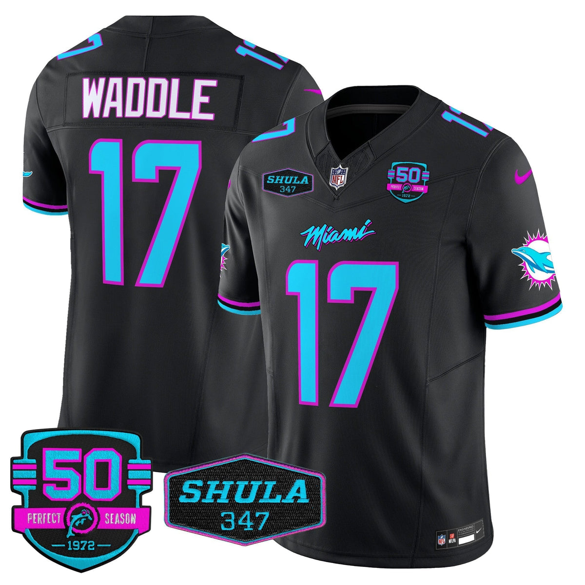 MIA "Miami Vice" Shula 347 & 50th Perfect Season Patch Vapor Limited Jersey - image 34