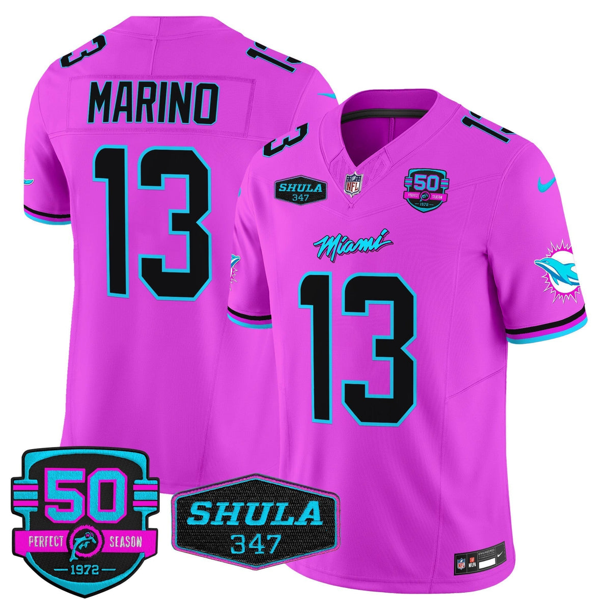 MIA "Miami Vice" Shula 347 & 50th Perfect Season Patch Vapor Limited Jersey - image 45