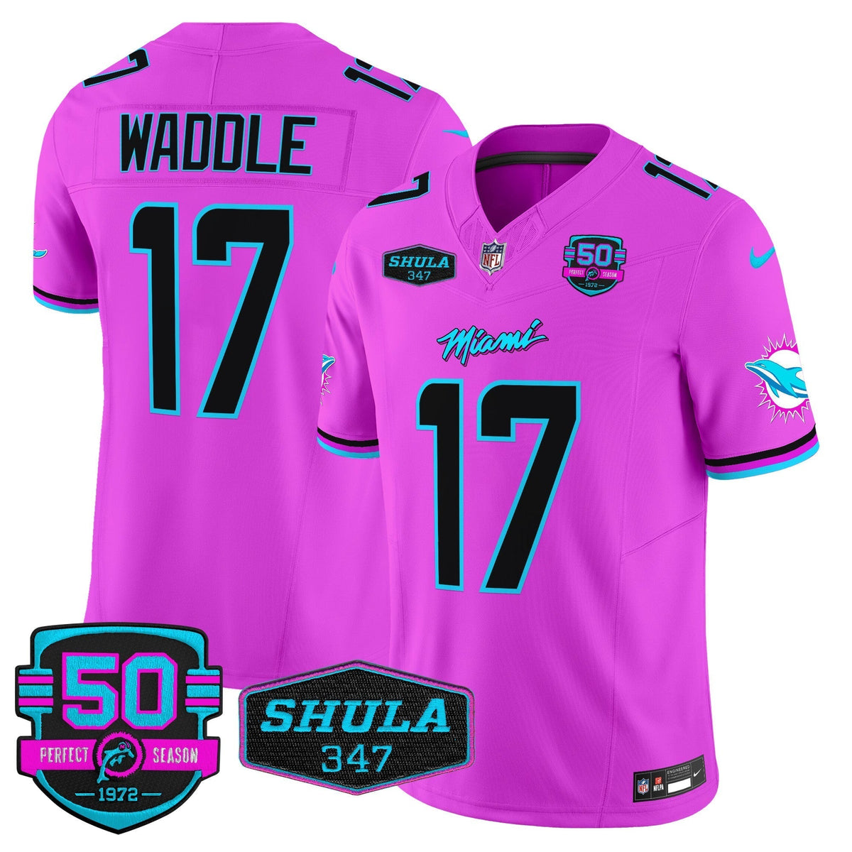 MIA "Miami Vice" Shula 347 & 50th Perfect Season Patch Vapor Limited Jersey - image 42
