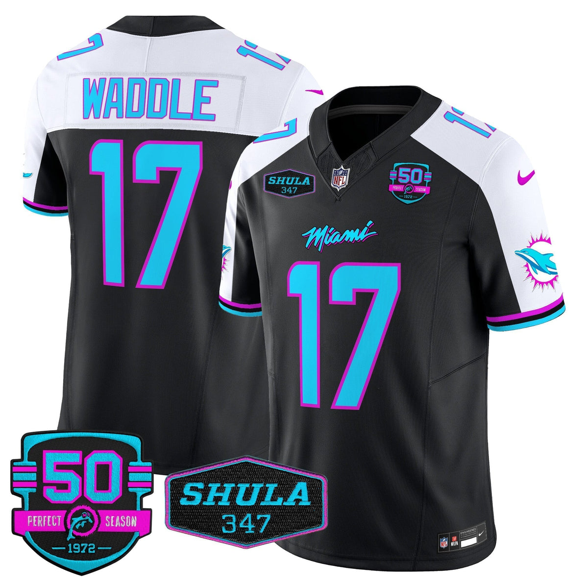 MIA "Miami Vice" Shula 347 & 50th Perfect Season Patch Vapor Limited Jersey - image 2