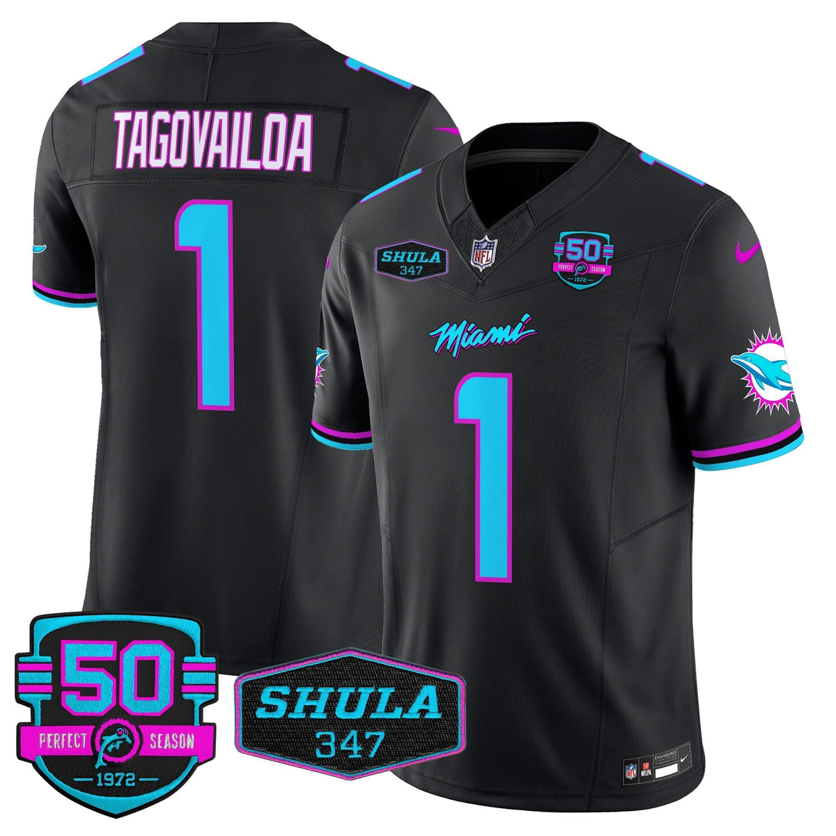 MIA "Miami Vice" Shula 347 & 50th Perfect Season Patch Vapor Limited Jersey - image 33