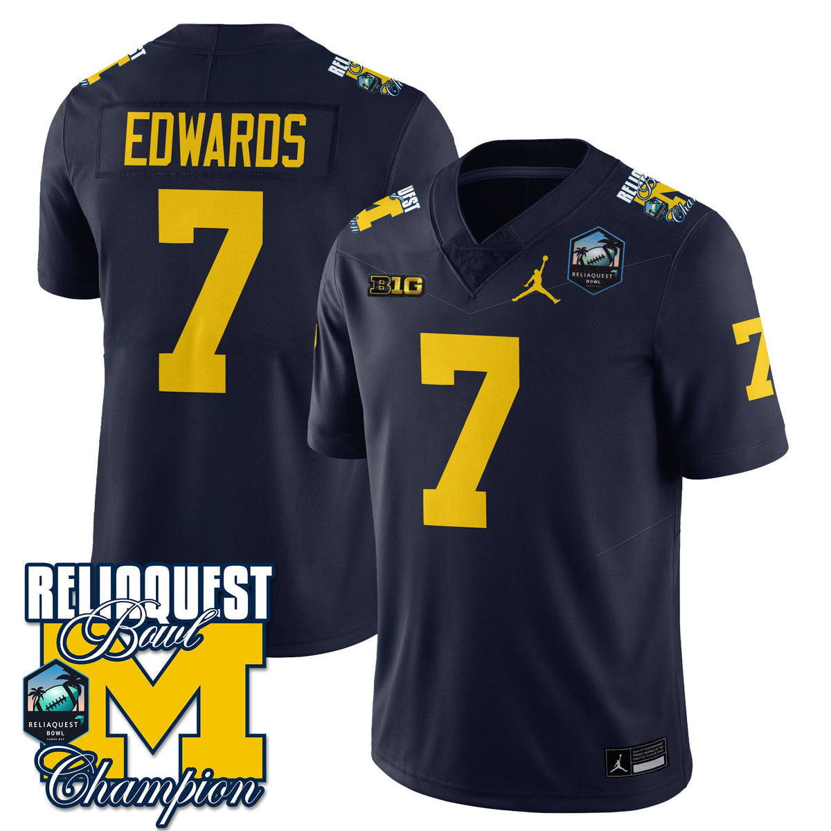 Men's Michigan Wolverines 2024 ReliaQuest Bowl Champions Jersey - All Stitched - image 8