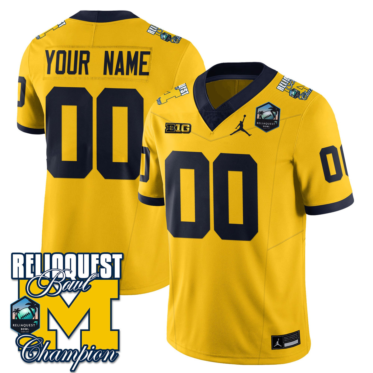 Custom Gender/Name Michigan Wolverines 2024 ReliaQuest Bowl Champions Jersey - All Stitched - image 5