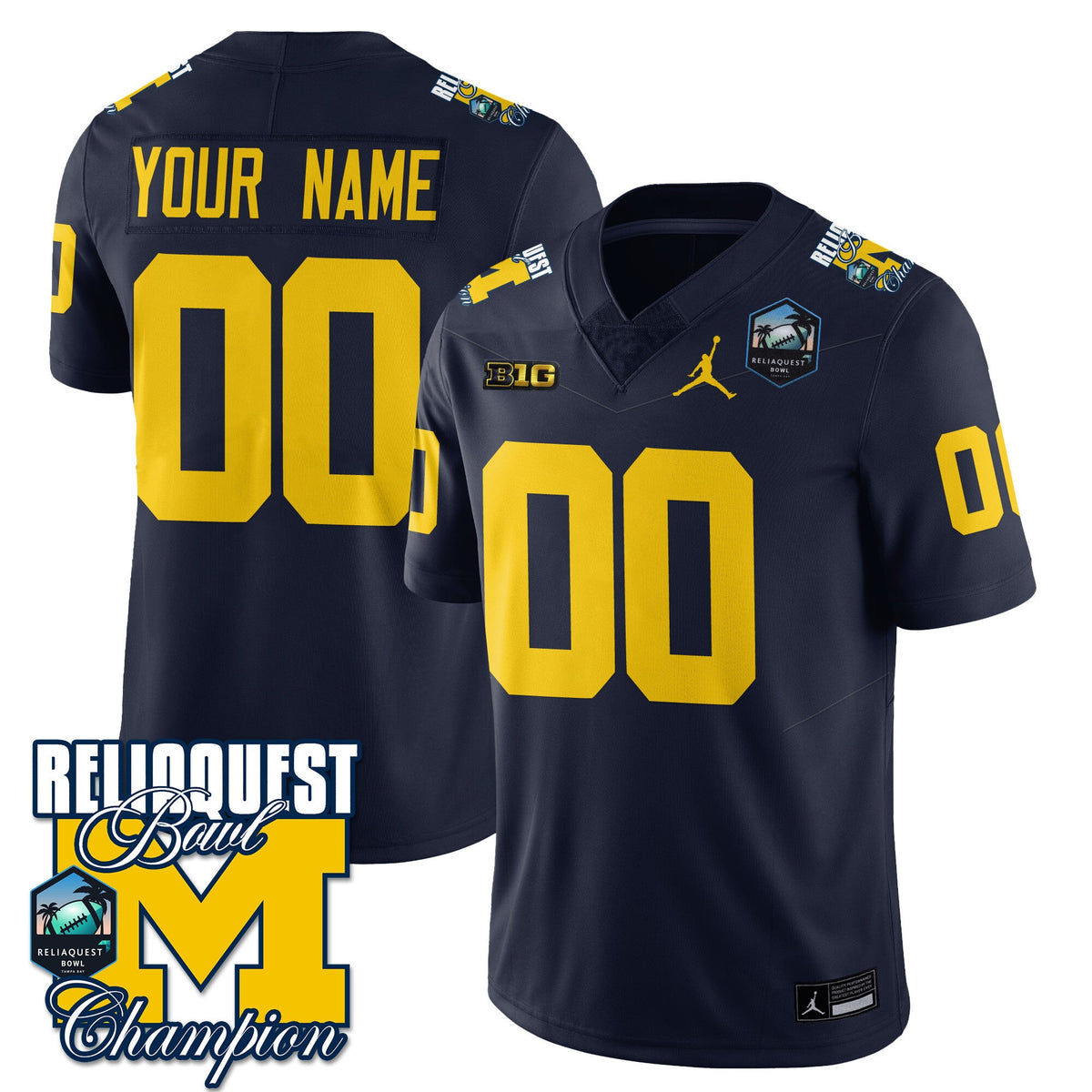 Custom Gender/Name Michigan Wolverines 2024 ReliaQuest Bowl Champions Jersey - All Stitched - image 3