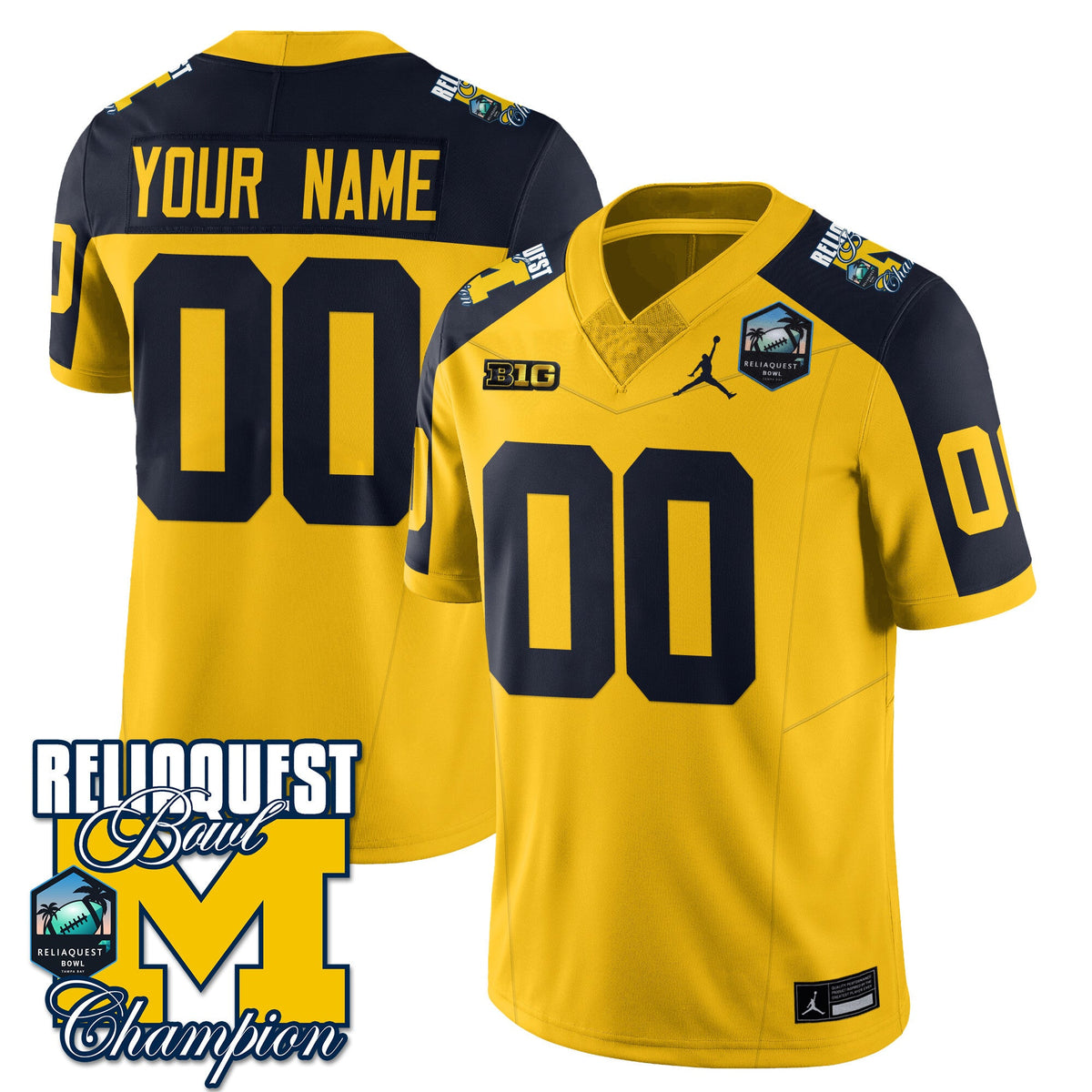 Custom Gender/Name Michigan Wolverines 2024 ReliaQuest Bowl Champions Jersey - All Stitched - image 2