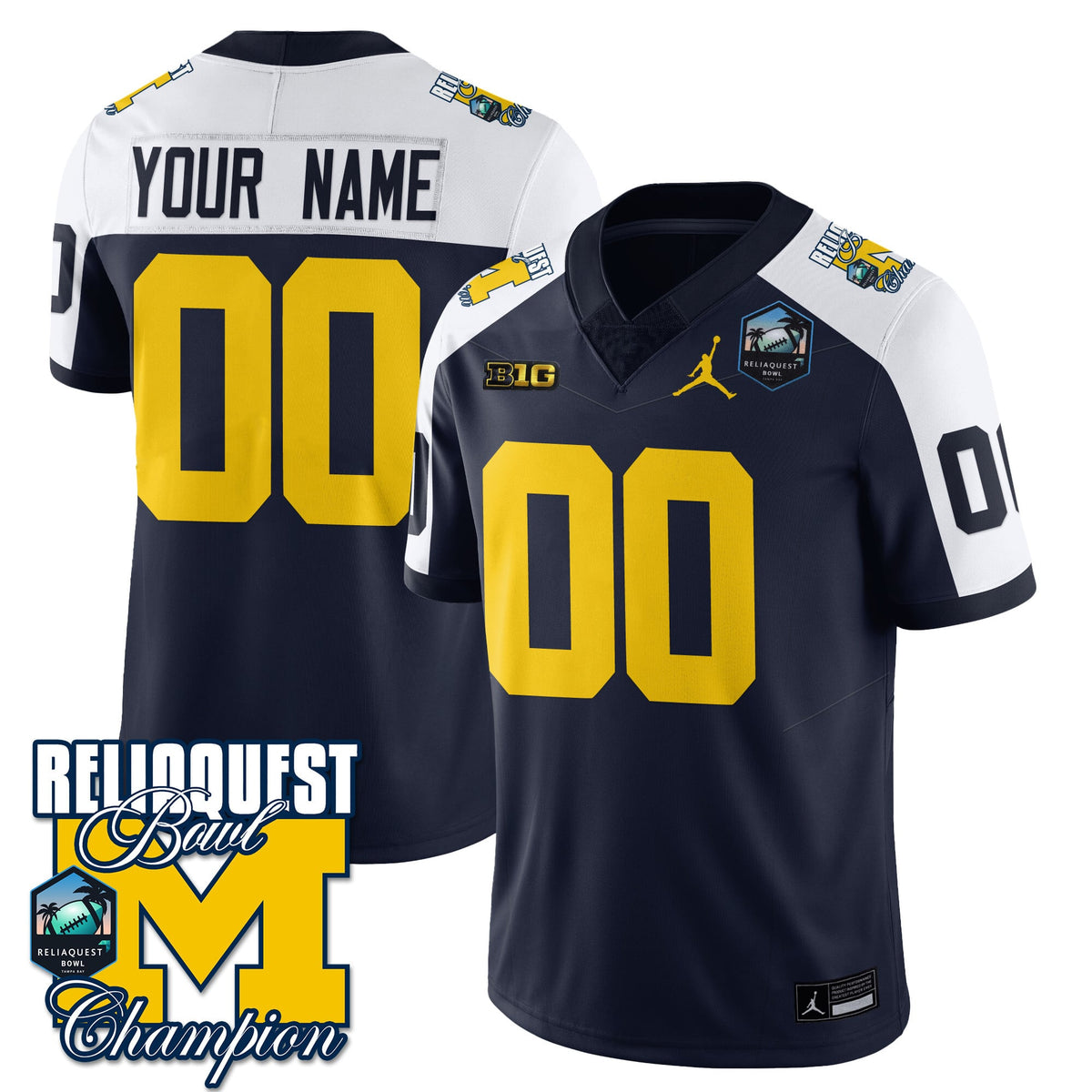 Custom Gender/Name Michigan Wolverines 2024 ReliaQuest Bowl Champions Jersey - All Stitched - image 1