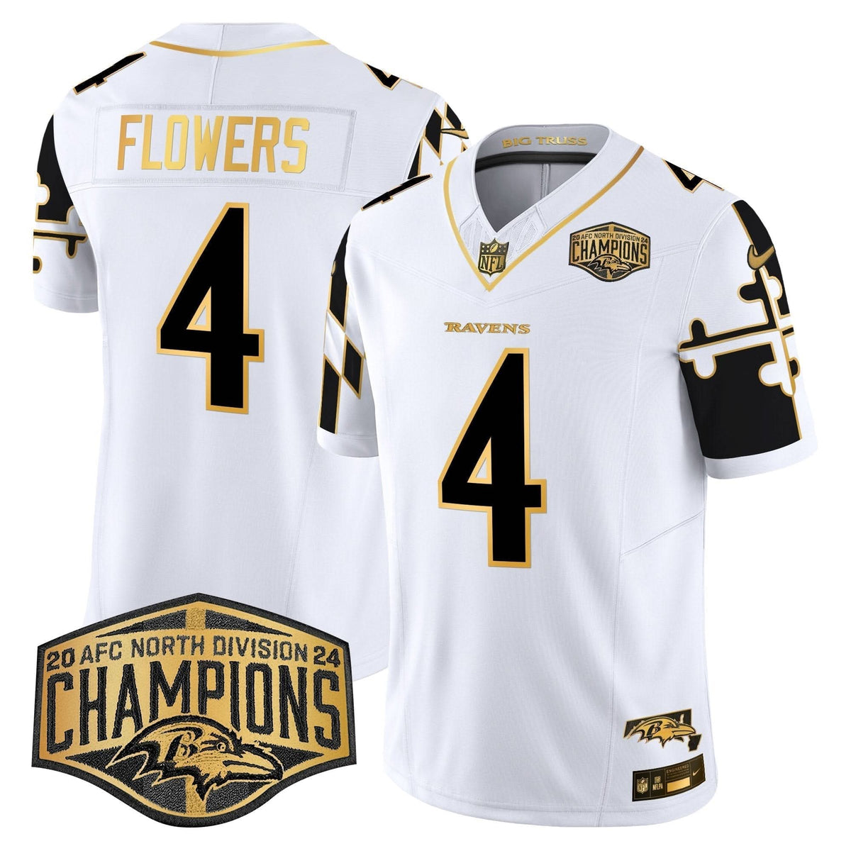 BAL Maryland Flag Map 2024 AFC North Division Champions Patch Gold Vapor Limited Jersey - image 23
