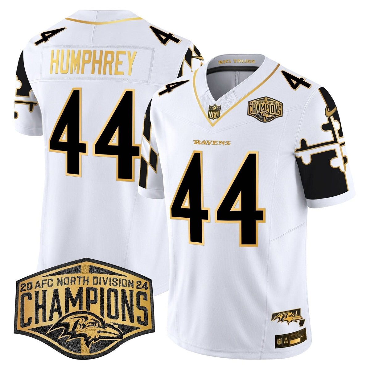 BAL Maryland Flag Map 2024 AFC North Division Champions Patch Gold Vapor Limited Jersey - image 21