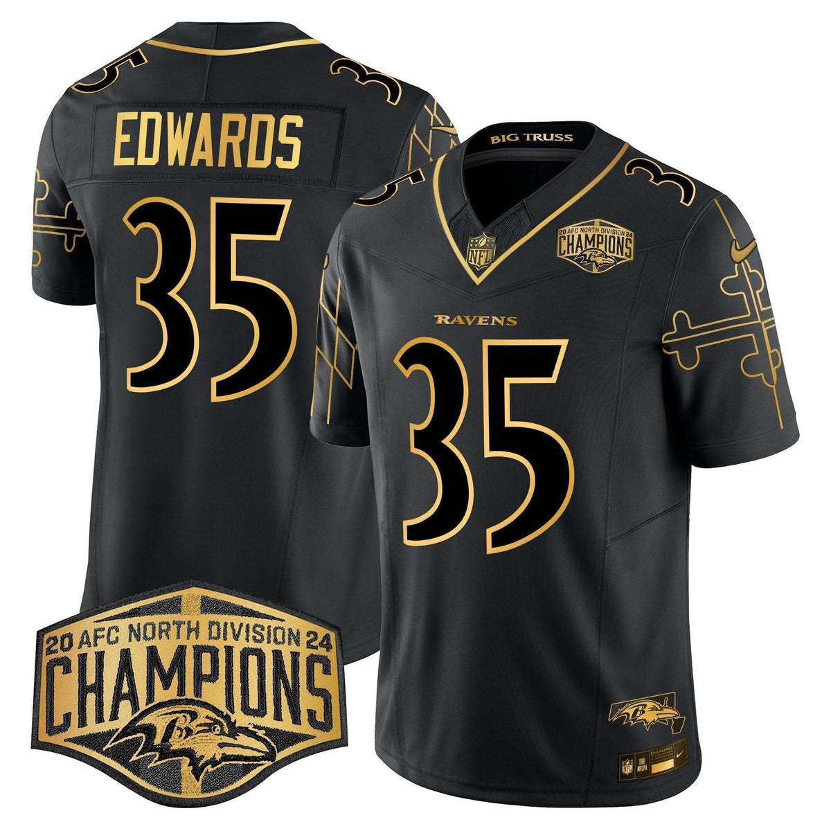 BAL Maryland Flag Map 2024 AFC North Division Champions Patch Gold Vapor Limited Jersey - image 32