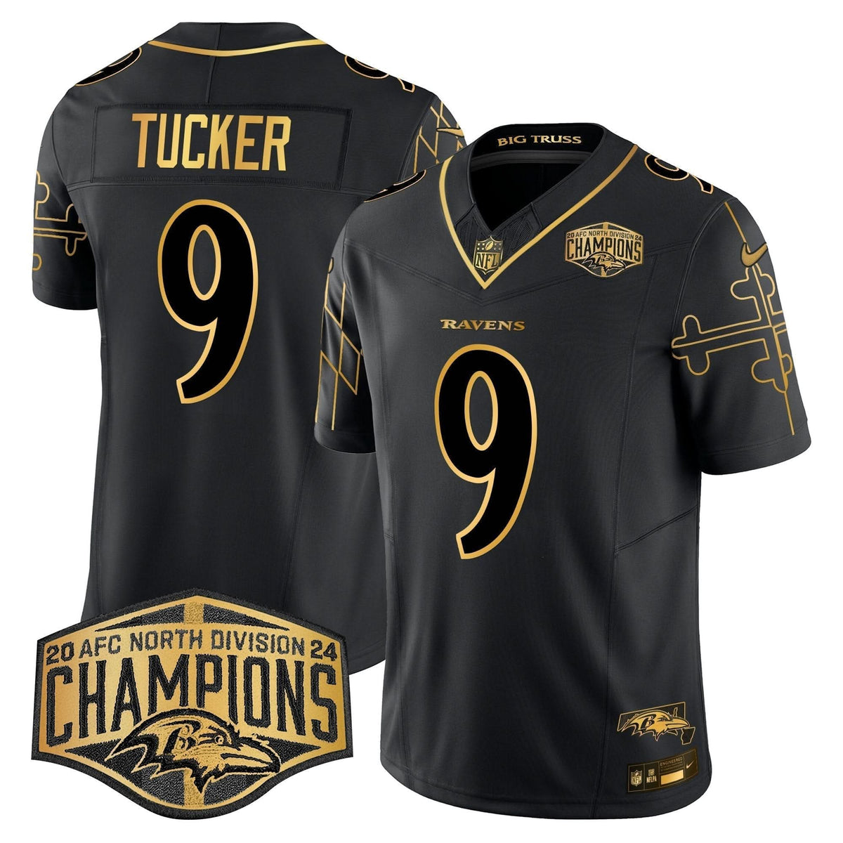 BAL Maryland Flag Map 2024 AFC North Division Champions Patch Gold Vapor Limited Jersey - image 27