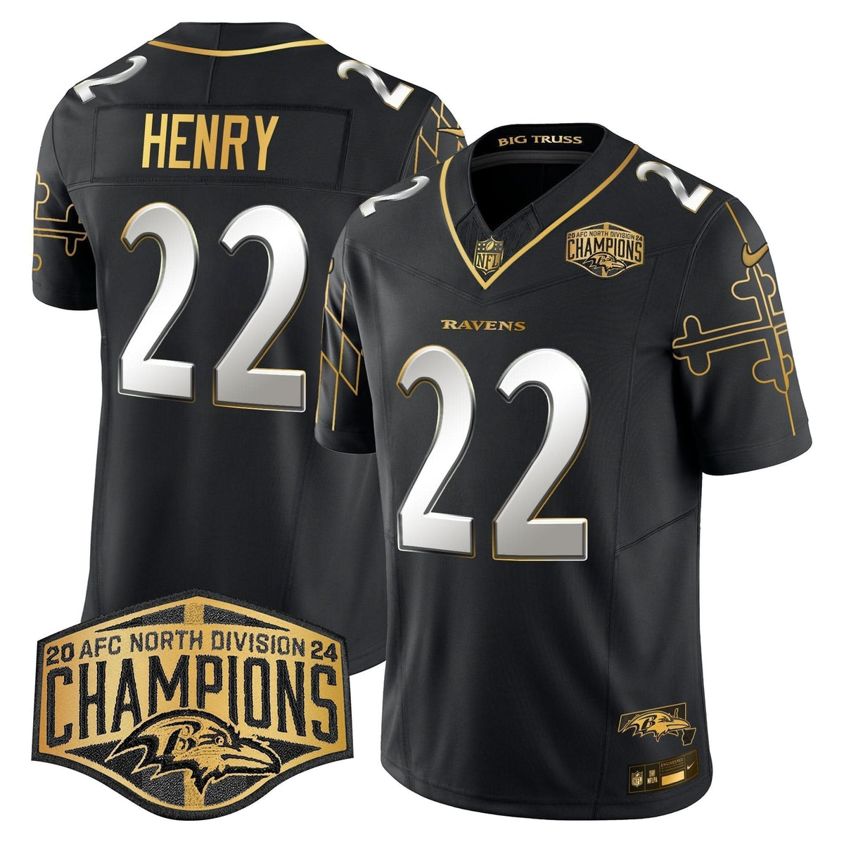 BAL Maryland Flag Map 2024 AFC North Division Champions Patch Gold Vapor Limited Jersey - image 1