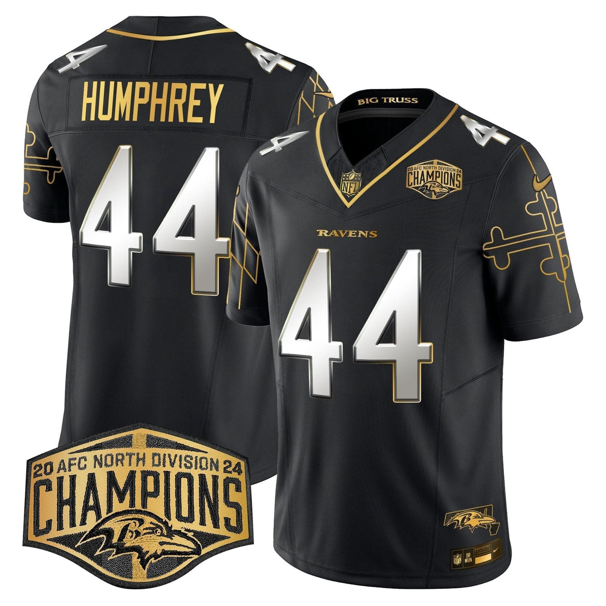 BAL Maryland Flag Map 2024 AFC North Division Champions Patch Gold Vapor Limited Jersey - image 5