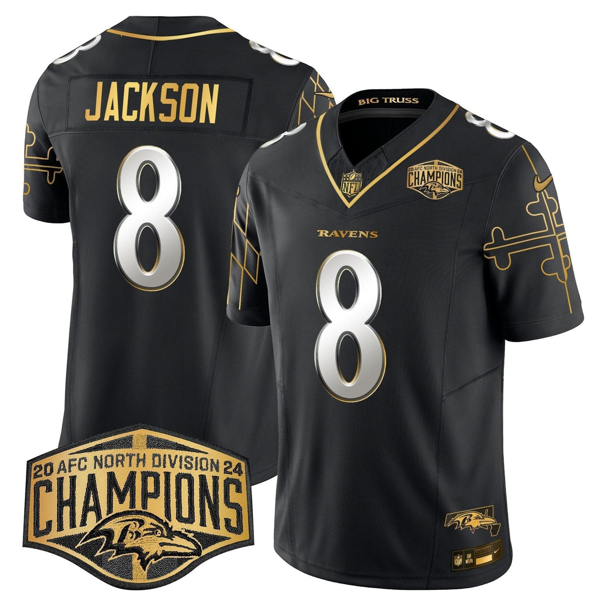 BAL Maryland Flag Map 2024 AFC North Division Champions Patch Gold Vapor Limited Jersey - image 2