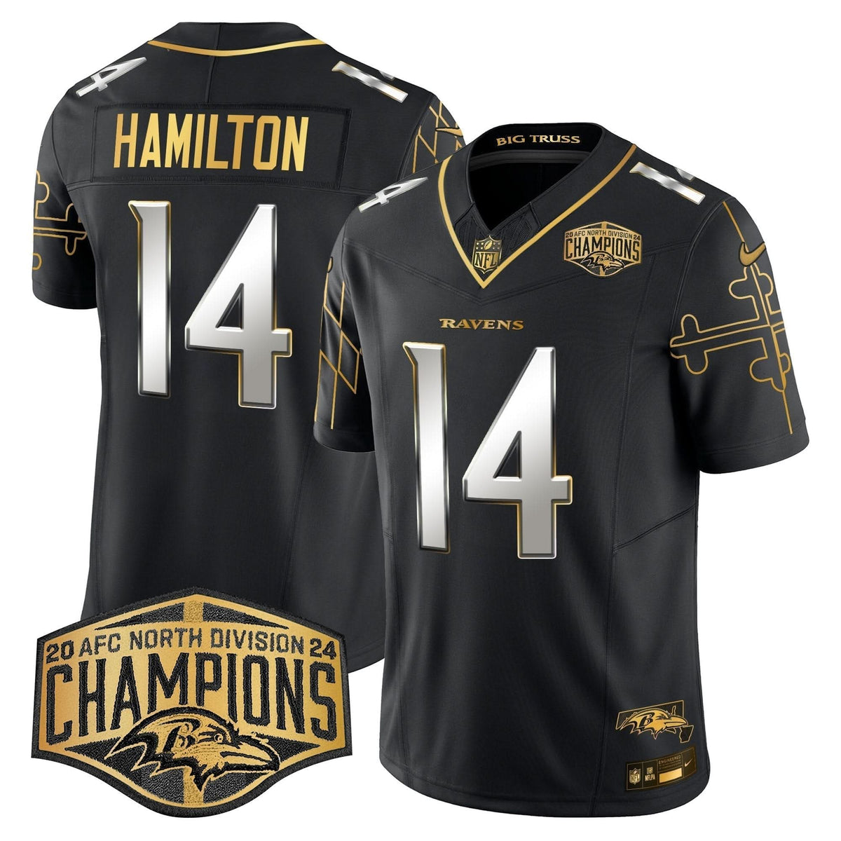 BAL Maryland Flag Map 2024 AFC North Division Champions Patch Gold Vapor Limited Jersey - image 4