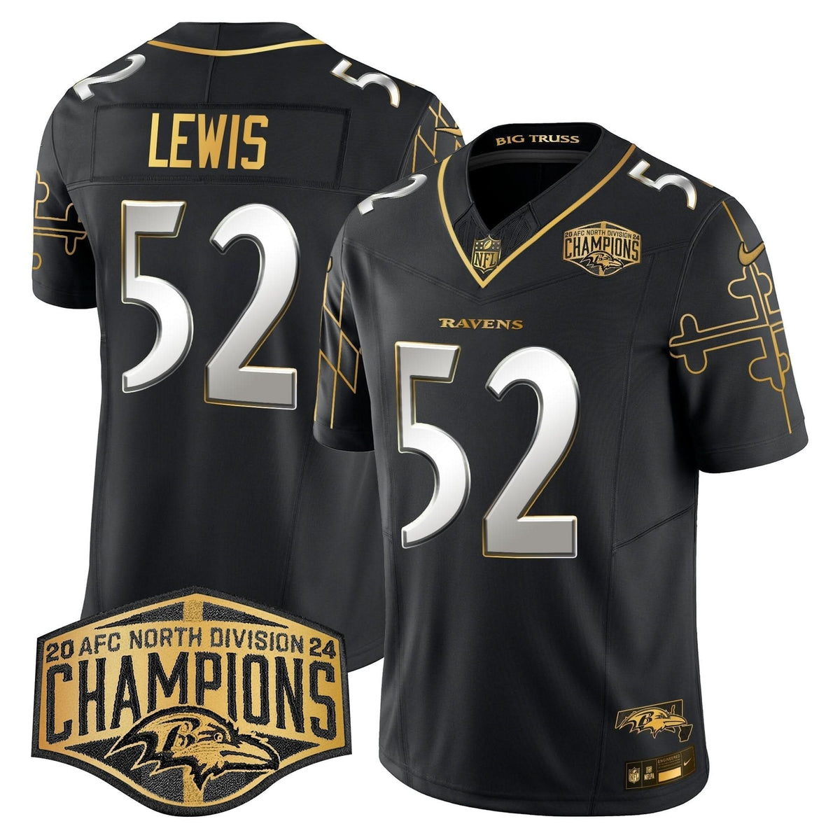 BAL Maryland Flag Map 2024 AFC North Division Champions Patch Gold Vapor Limited Jersey - image 6